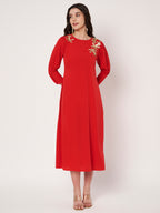 Embellished Red Midi Dress
