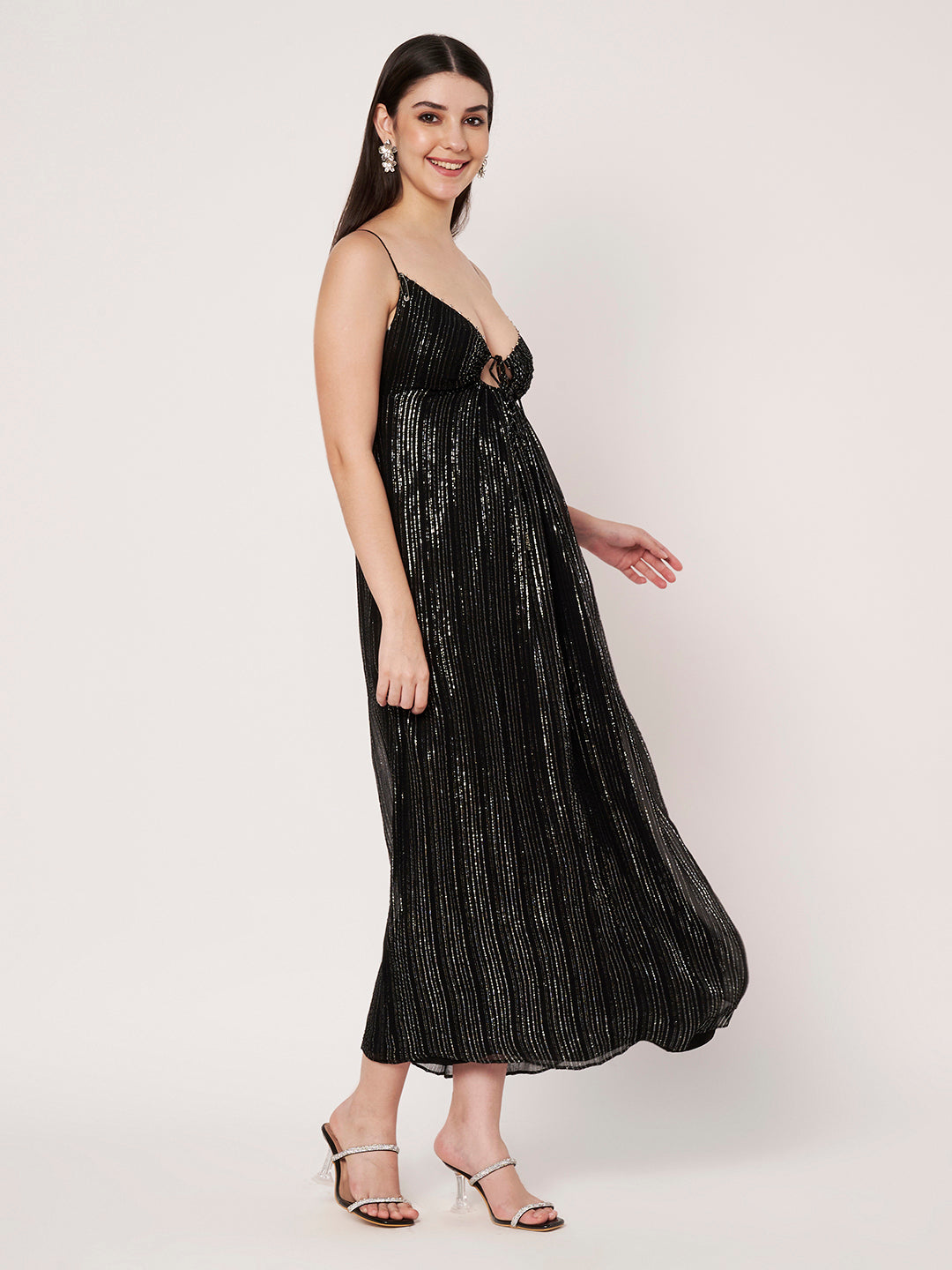Black Lurex Maxi Bead Work Dress