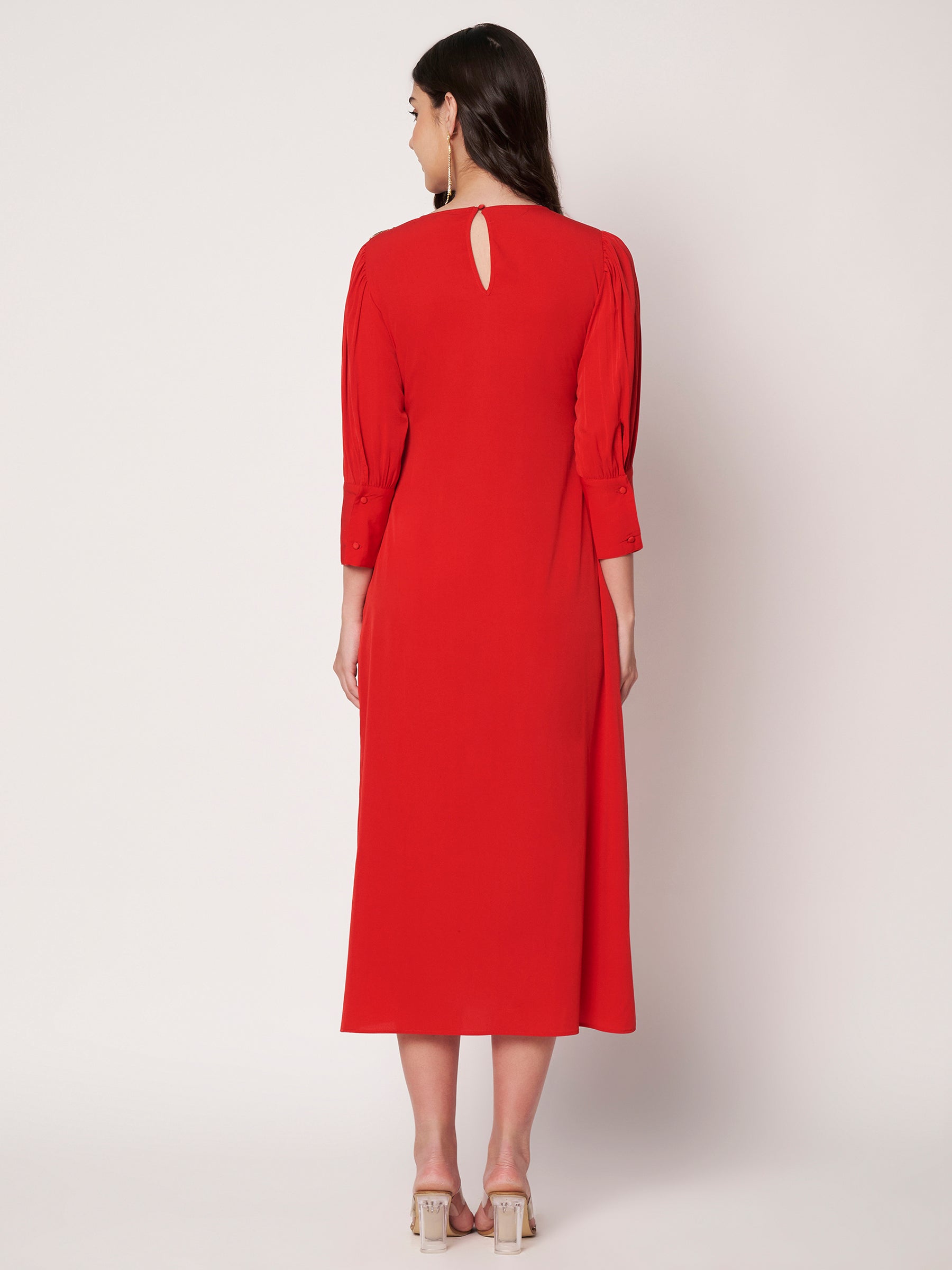 Embellished Red Midi Dress