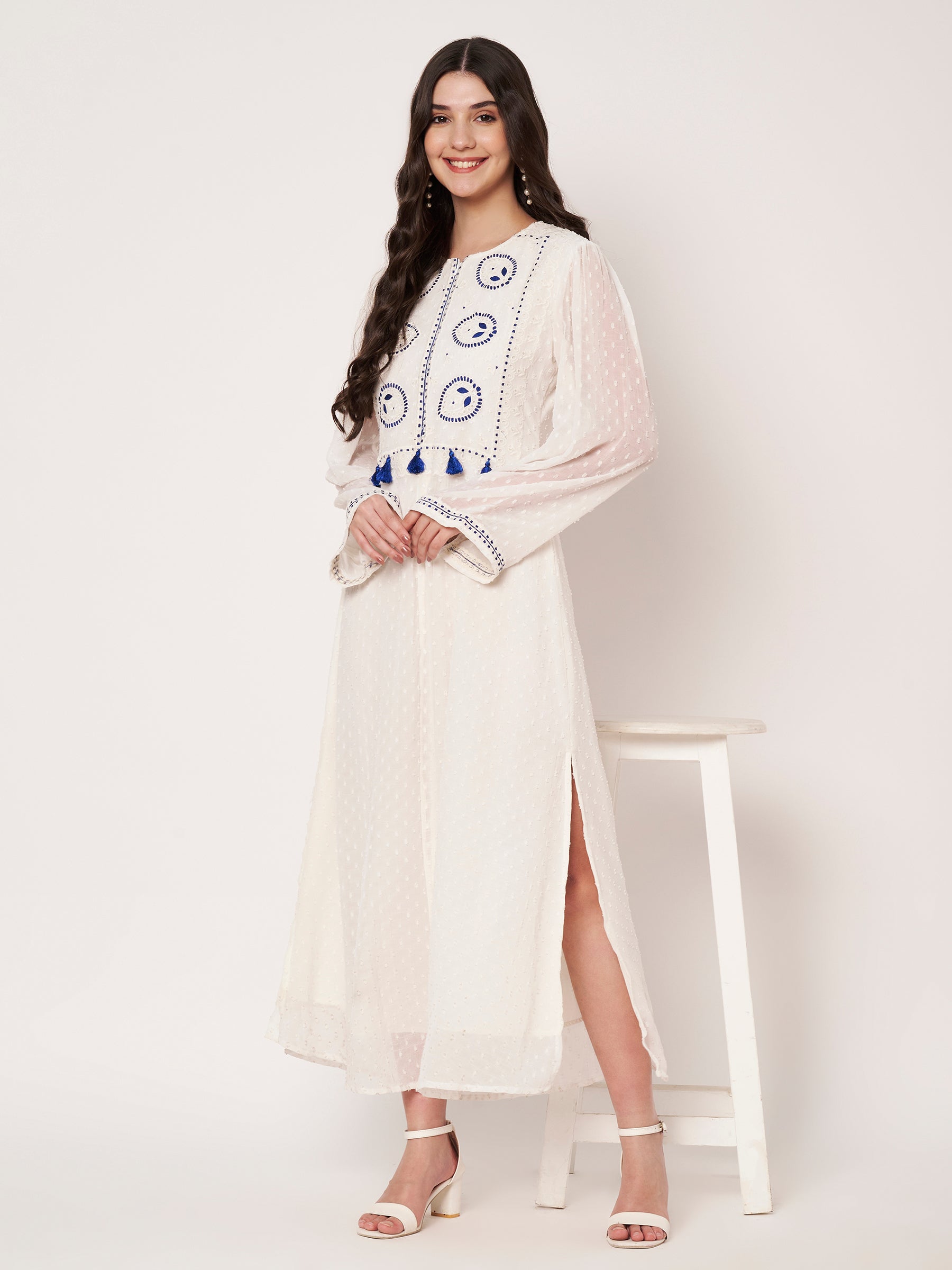 White Embroidered Kaftan Noor Collection