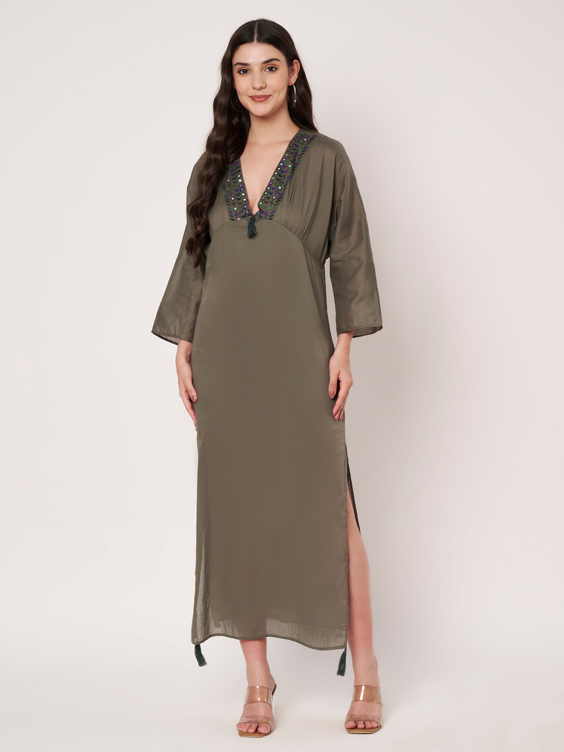 The Noor Olive Kaftan collection