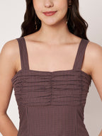 Brown Gingham Tiered Ruffle Mini Dress