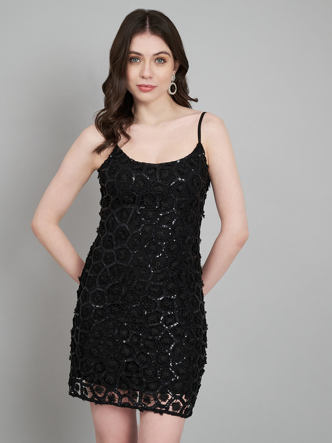 Black Sequin Embellished Bodycon Mini Dress