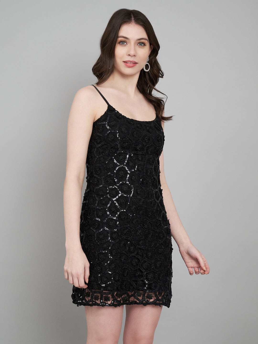 Black Sequin Embellished Bodycon Mini Dress