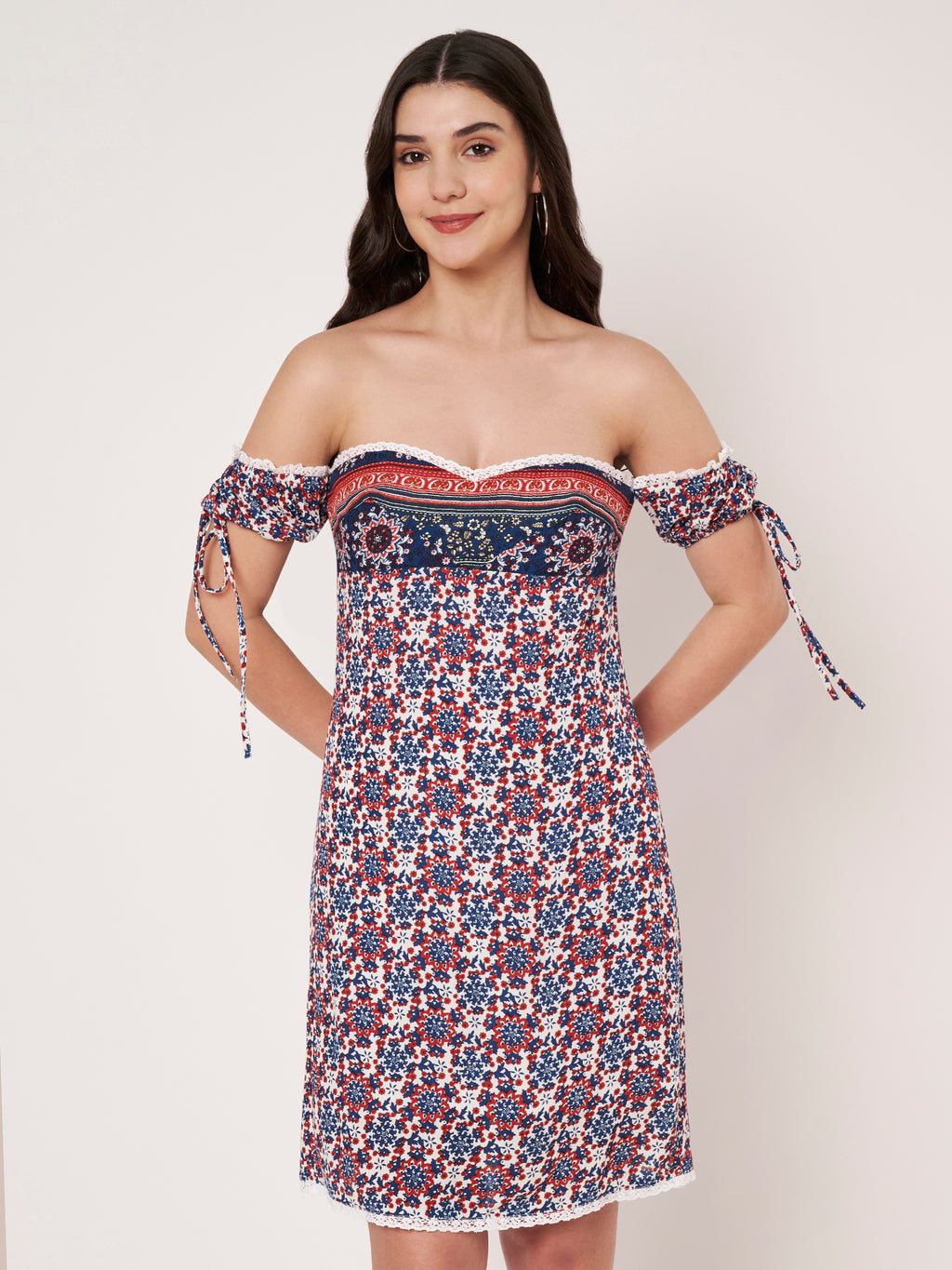 Floral Print Off-White Cotton Mini Dress