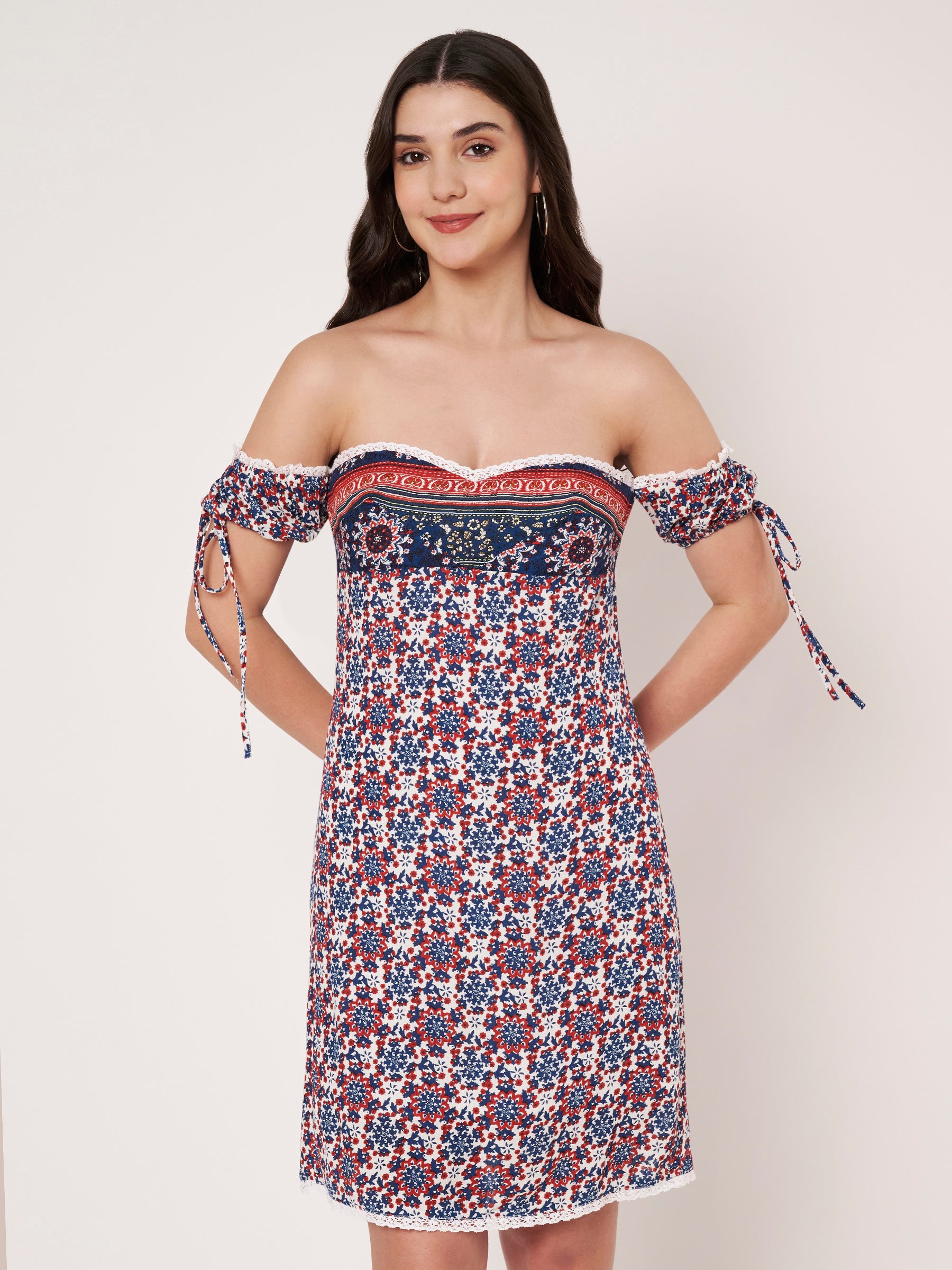 Floral Print Off-White Cotton Mini Dress