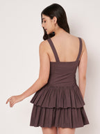 Brown Gingham Tiered Ruffle Mini Dress