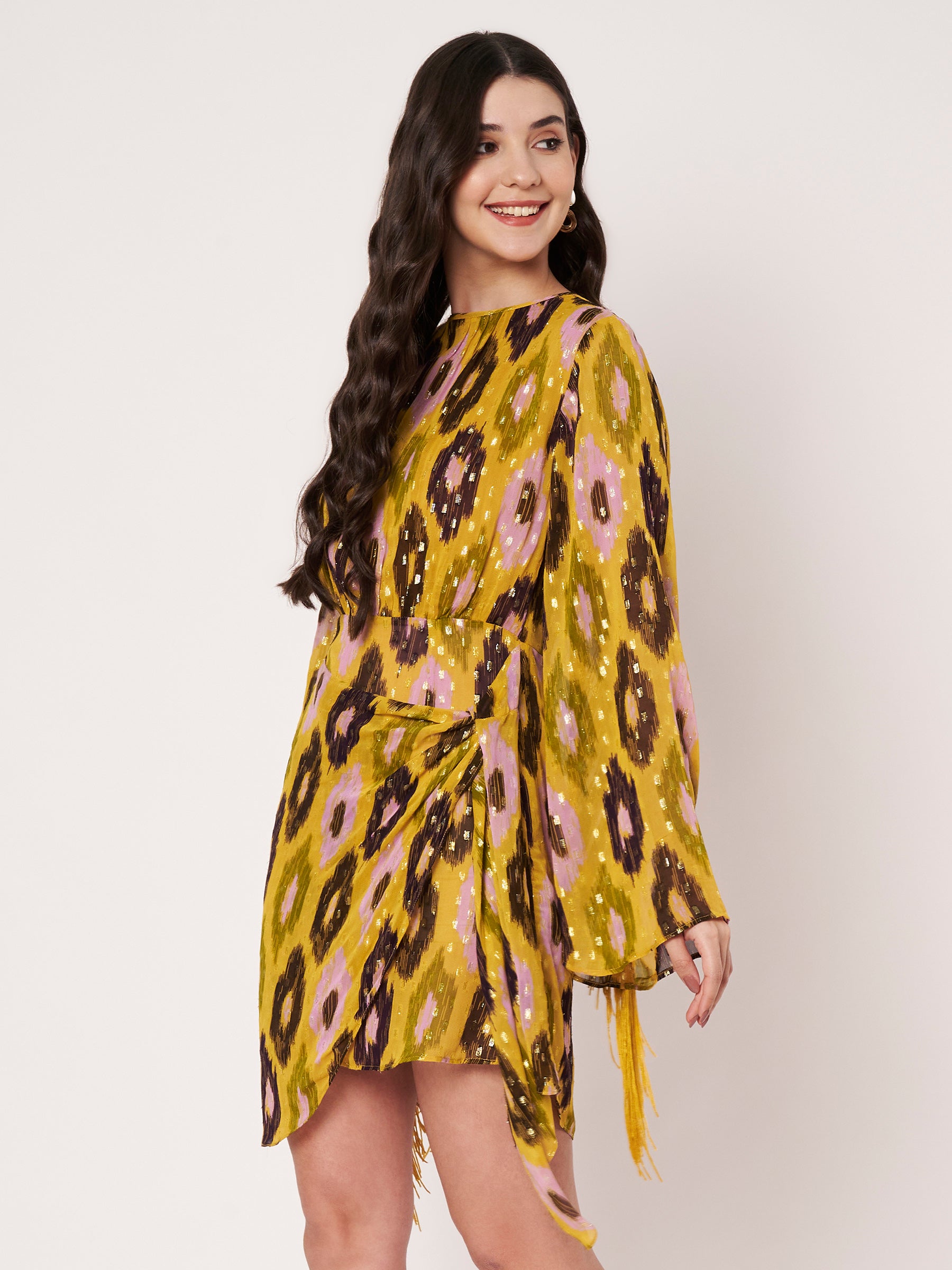 Mustard Yellow Lurex Mini Dress