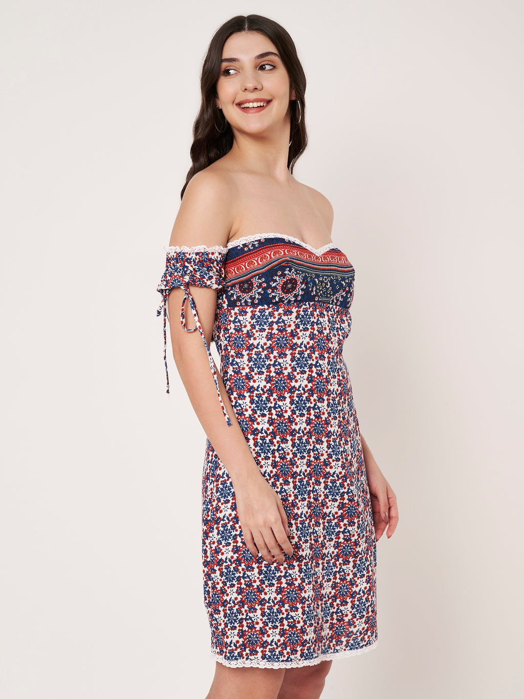 Floral Print Off-White Cotton Mini Dress