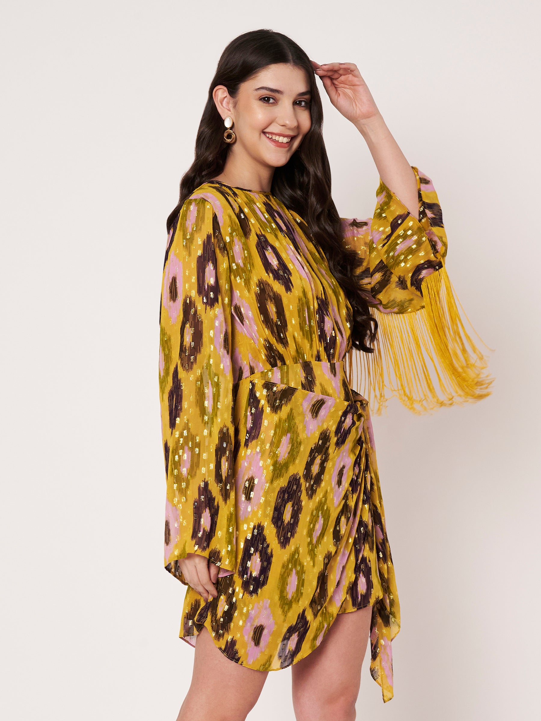 Mustard Yellow Lurex Mini Dress