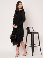 Black Ruched Look Midi Dress