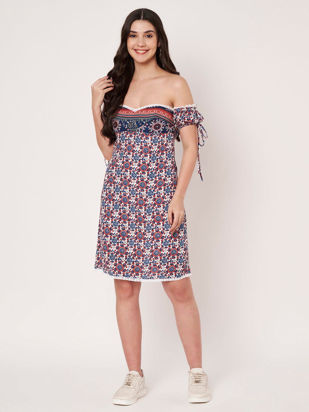 Floral Print Off-White Cotton Mini Dress