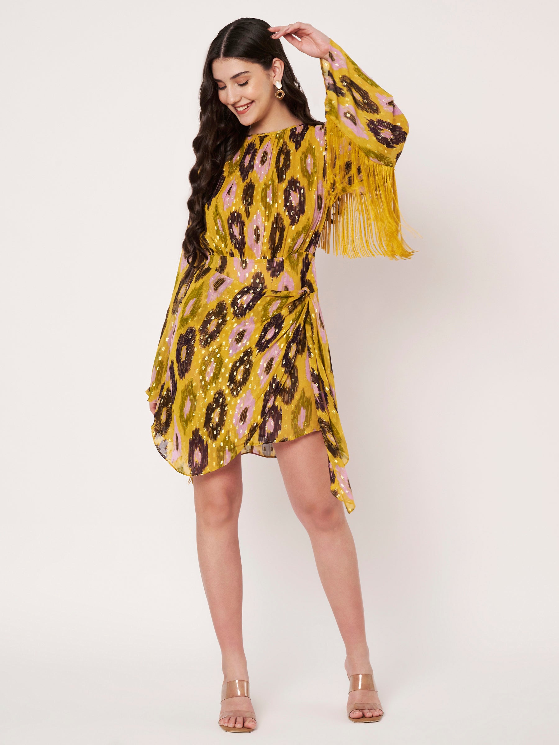 Mustard Yellow Lurex Mini Dress